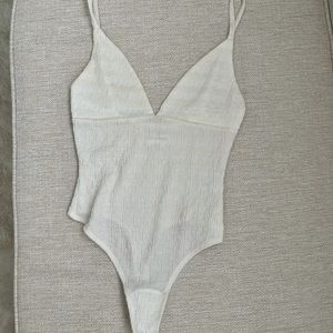 White Textured Bodysuit
